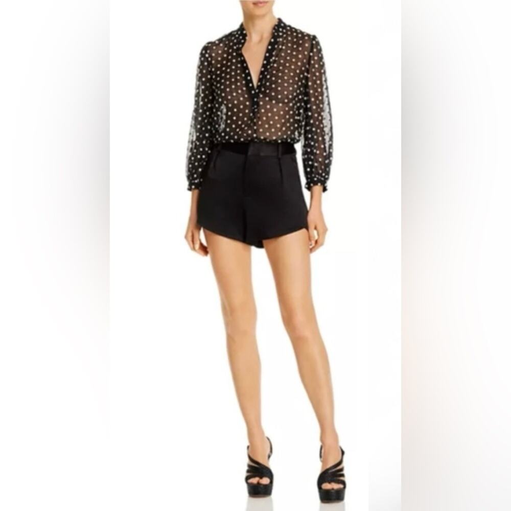 Alice + Olivia Sheer Black w/ Ivory Embroidered Flowers Top S